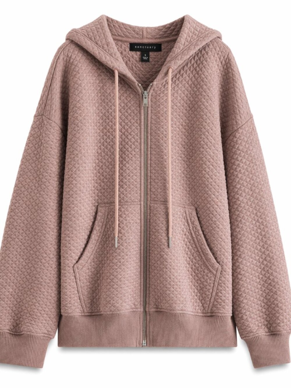 MEROKEETY Quilted Zip Hoodie Women’s L Blush Pink Cozy Lounge Jacket NWT